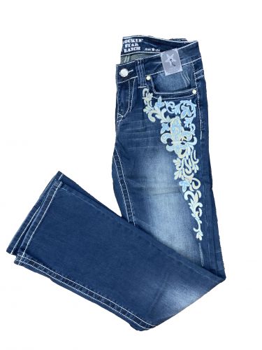 Rockin' Star boot cut denim jeans with embroidered Fleur De Leis
